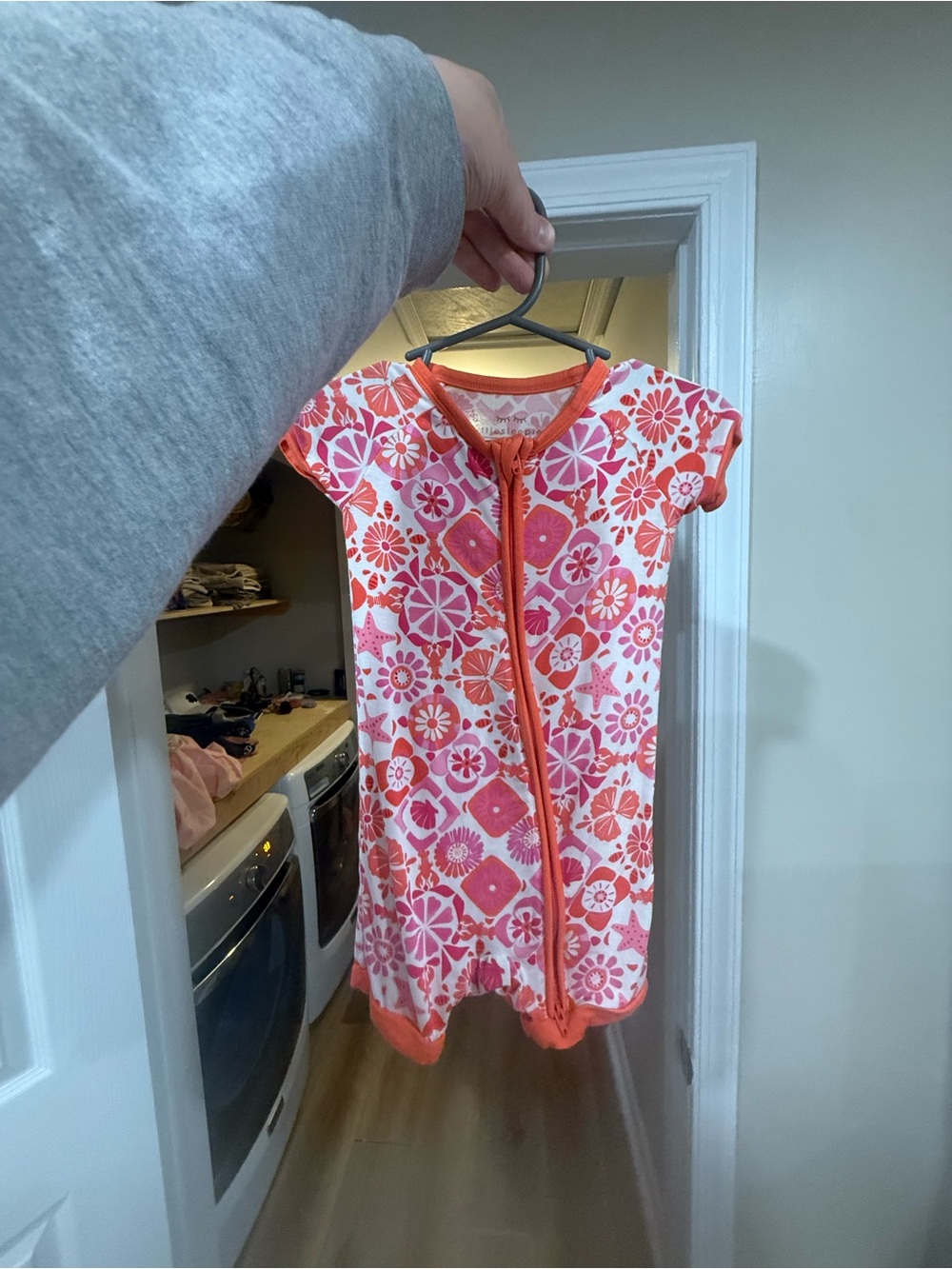 Little Sleepies Pink & Orange Floral Short-Sleeve Sleep Romper